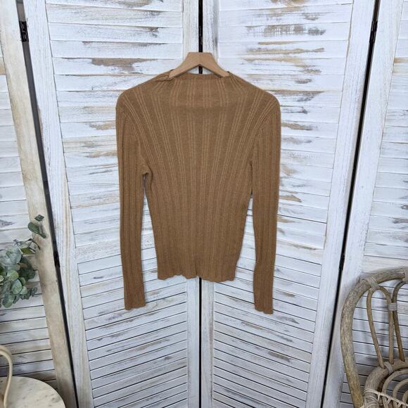 MADEWELL Women's Leaton M Lightweight Ribbed Mock Sweater Heather Caramel Brown - Picture 15 of 15